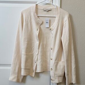LOFT Cream Button-Front Knit Cardigan Jacket